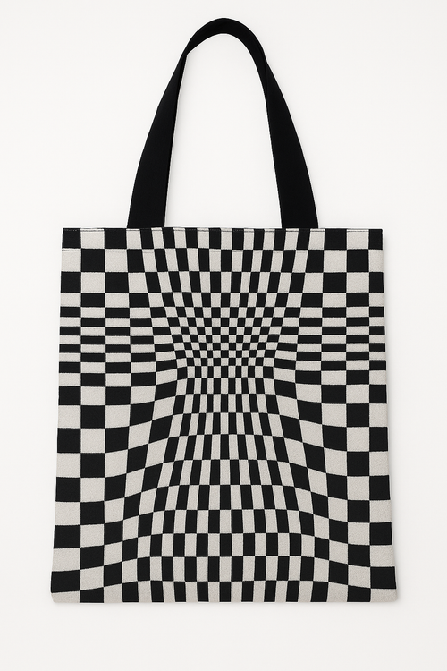 Pasha (Checkerboard) Car Upholstery Tote Bag for Automotive Enthusiast - Black-White