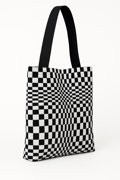 Pasha (Checkerboard) Car Upholstery Tote Bag for Automotive Enthusiast - Black-White