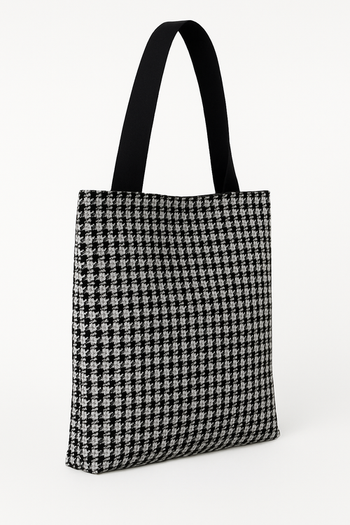 Pepita (Houndstooth) Car Upholstery Tote Bag for Automotive Enthusiast - Black-White